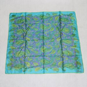 Vera Neumann Turquoise & Purple Paisley Scarf 26x26 Japan Handrolled